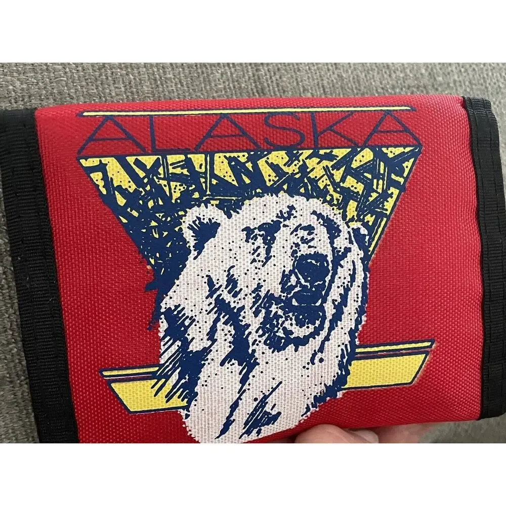 NEW 80s Sportster Retro Trifold Polar Bear Alaska Wallet Red Yellow White Blue